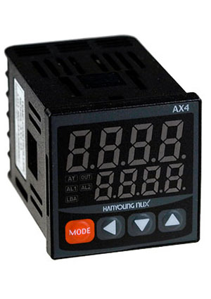 AX4-4A, термоконтроллер 48x48мм вхPt100,K,J,R,T 230В вых 2реле+4-20мА