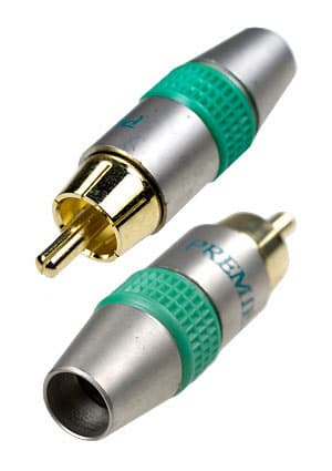 1-264G, 1-274G, штекер RCA металл на кабель, зеленый "позолоченный"