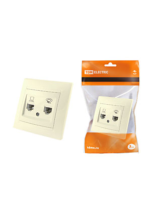 SQ1815-0119, Розетка телефонная RJ11 + компьютерная RJ45 сл. кость "Лама"