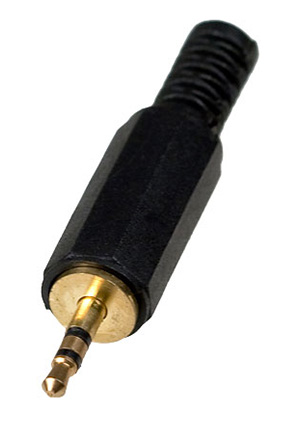 1-001G, штекер аудио 2.5мм стерео пластик на кабель  "позолоченный"