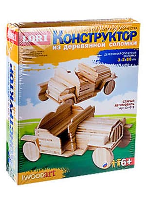 КОНСТРУКТОР ИЗ ДЕРЕВЯННОЙ СОЛОМКИ "СТАРЫЙ АВТОМОБИЛЬ"