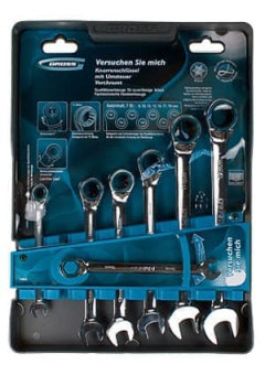 14892, Набор ключей комбин. с трещоткой 8-19мм 7пр. реверсивные