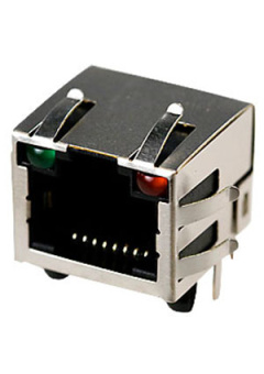 TP8P8C (RJ45) ГНЕЗДО CAT5E СВЕТ. ЗЕЛ./КРАСН., TP8P8C (RJ45) гнездо сетевое.на плату. экран.cat.5E, свет. зел./красн.
