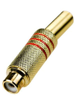 1-213G RED, гнездо RCA металл на кабель пайка красный "позолоченный"